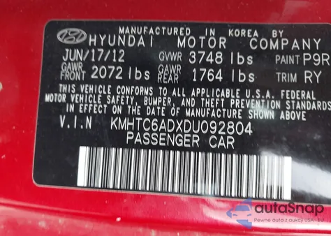 2013 Hyundai Veloster Base W/Gray from USA, damaged, VIN KMHTC6ADXDU092804